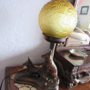Metal and Glass Vintage German Shephard Lamp Rewired.